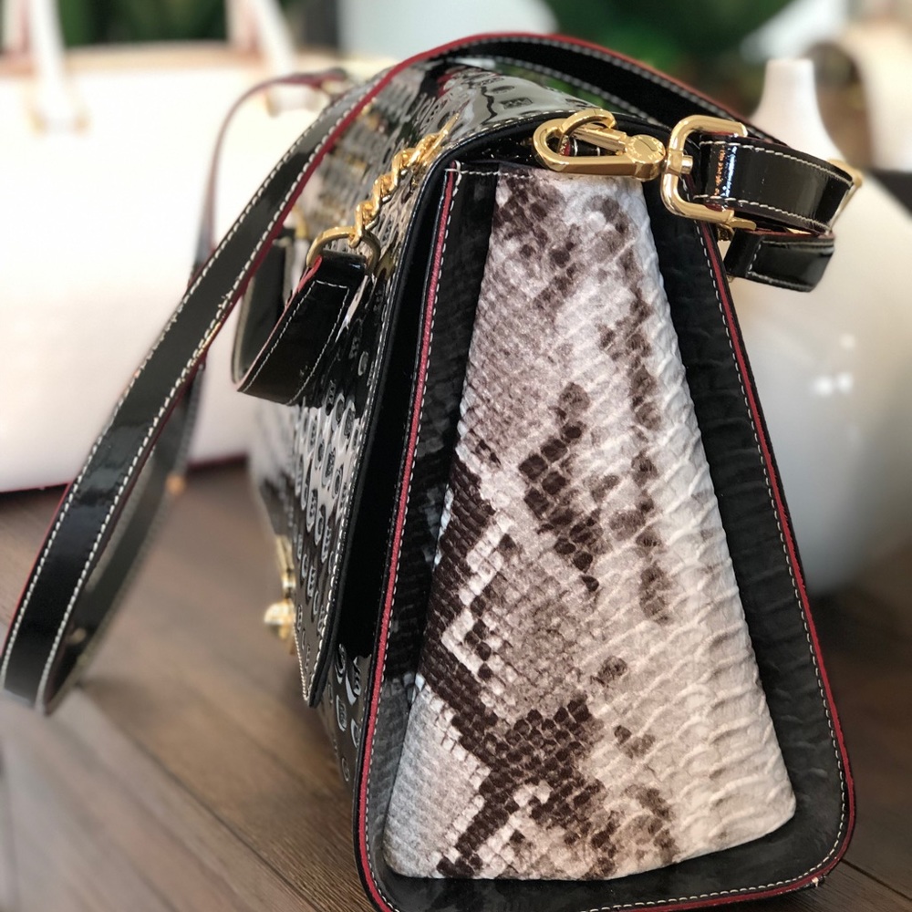 ARCADIA EMBOSSED FLAP SATCHEL BAG